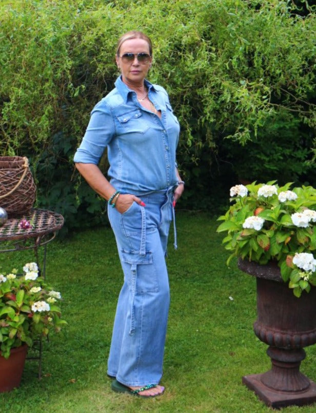 Cargohose Jeans Jeanscargohose Hose Blau mit Seitentaschen für Damen
