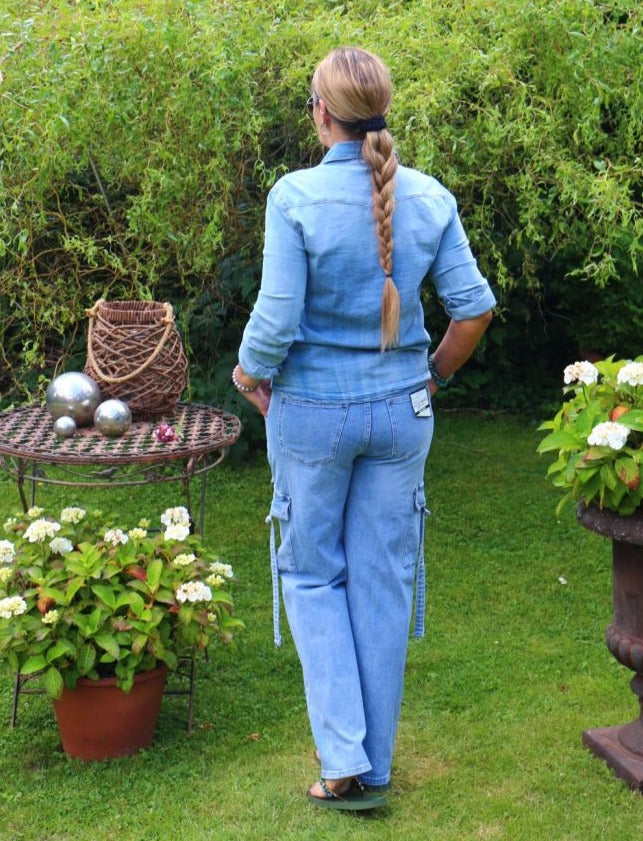 Cargohose Jeans Jeanscargohose Hose Blau mit Seitentaschen für Damen