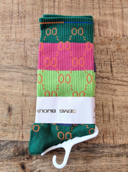 Colorblocking Socks / Socken mit bunten Blockstreifen aus Baumwolle in Einheitsgröße, die sich jedem Fuß perfekt anpasst - in Grün Pink Hellgrün Lila