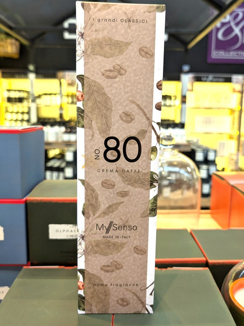 Diffuser Premium 240 ml No. N°80 Crema Caffè" von My Senso: harmonische Verbindung aus gourmandigen Akkorden Crema Caffe und edlen Holznoten: warm und samtig