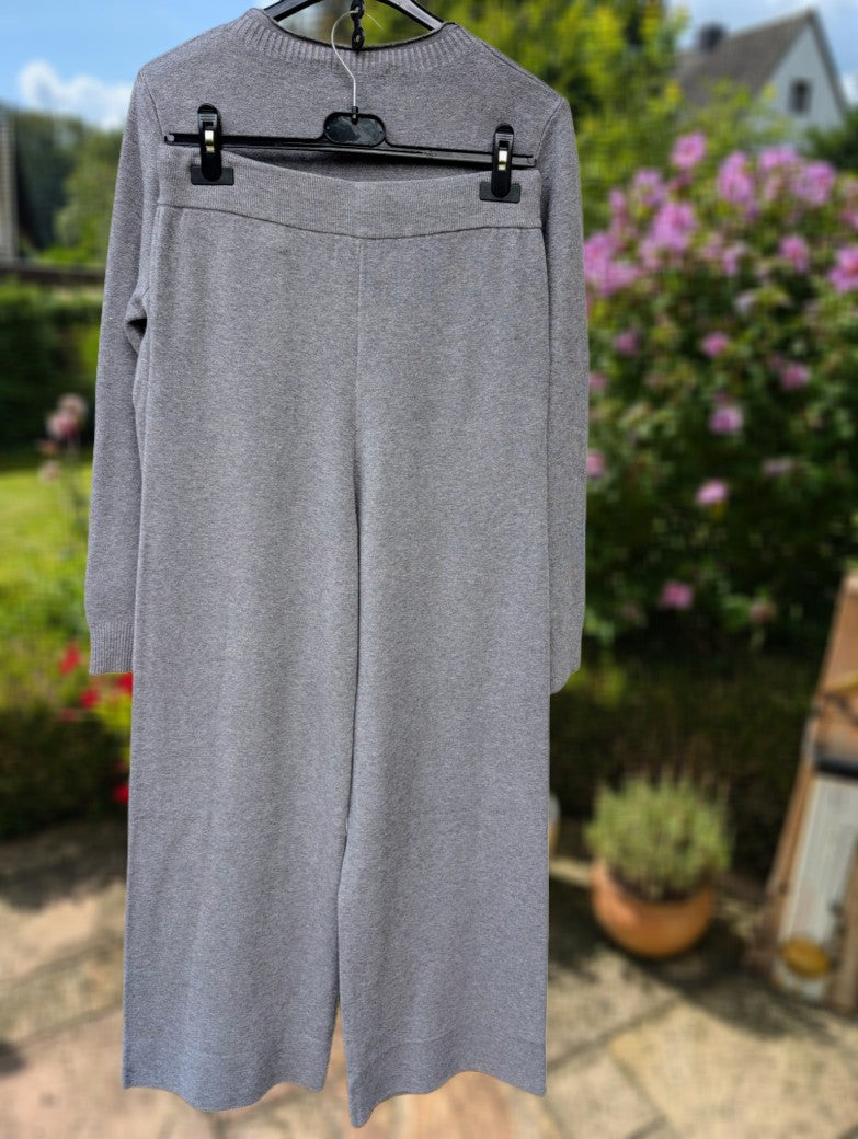 Feinstrick Viskose Nylon Wohlfühlset Pulli Pullover & Hose Grau One Size
