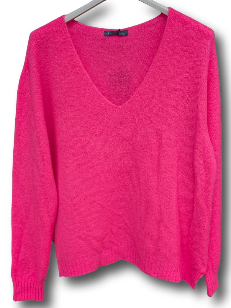 Flausch Pullover Alpaka Langarm V Ausschnitt Neon Pink One Size