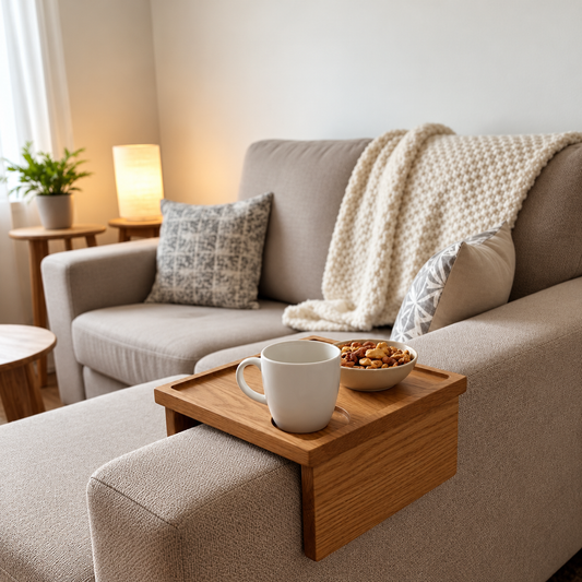 Sofatablett/ Couchablage Relaxa aus Massivholz Eiche oder Nussbaum
