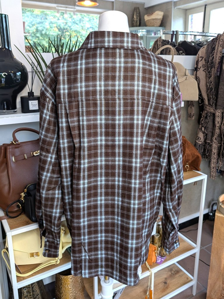 Elegante VoKuHiLa Hemdbluse kariert Karos Braun Türkis Blau aus hochwertiger Viskose in Flanell-Haptik – lässiges Layering für coolen Look und Binden um die Hüfte