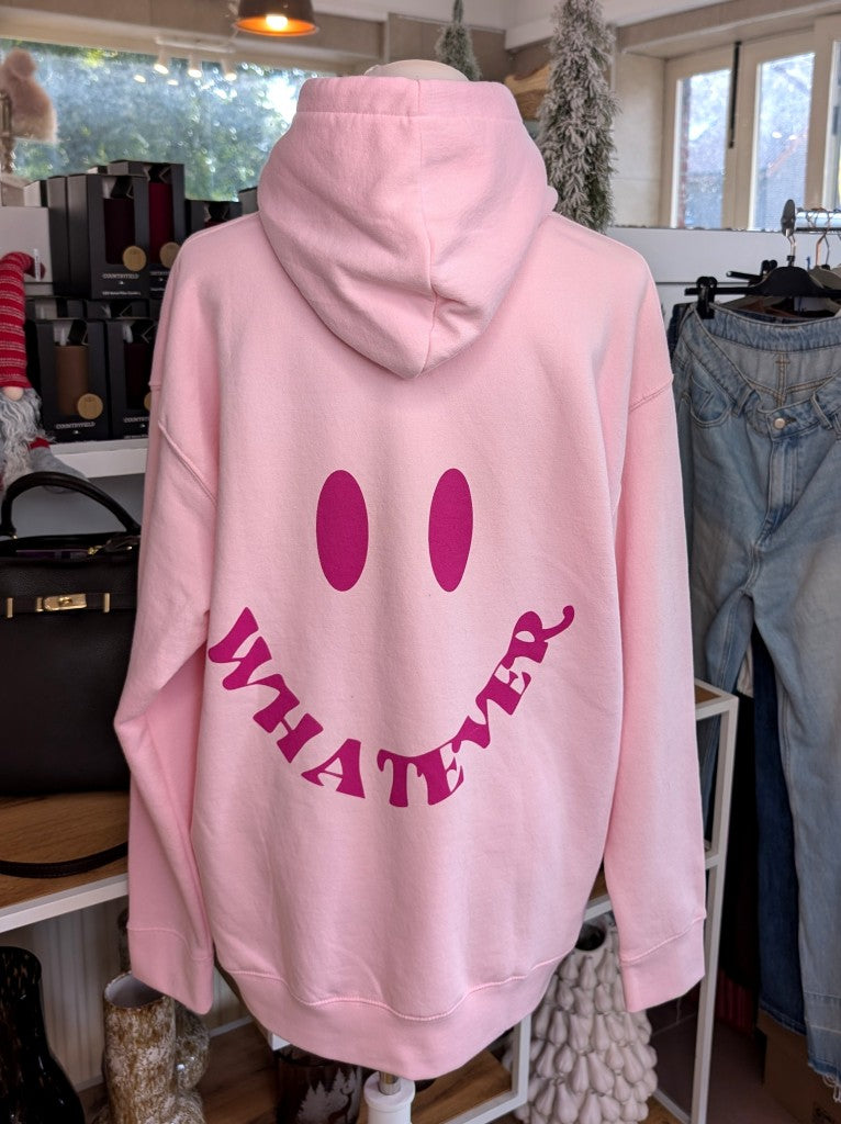 Das Whatever Smiley Backprint-Design im authentischen Vintage Used Look Rosa Pink setzt ein trendiges selbstbewusstes Zeichen - perfekt für entspannte Tage!