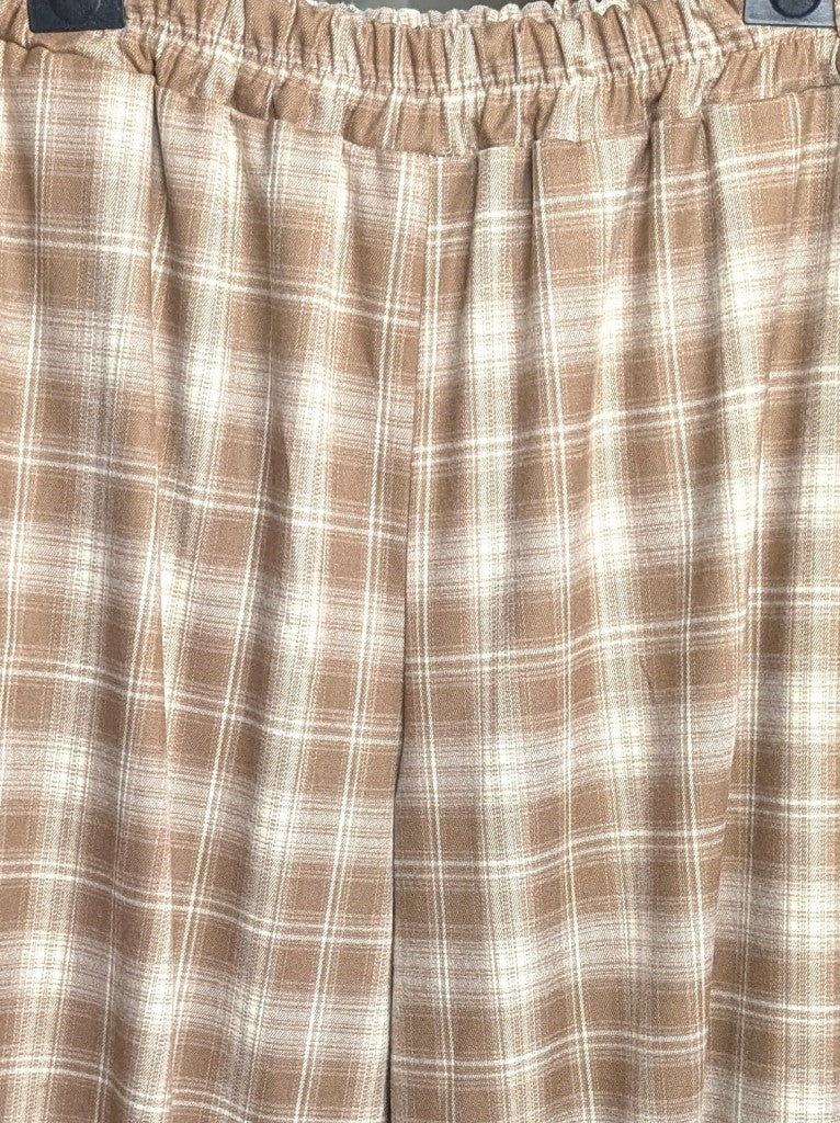 Elegante Viskose-Hose kariert Beige Créme mit praktischen Gummikordeln am Saum für perfekte Passform und Komfort für viele Outfits - vielseitiges Basics-Piece!