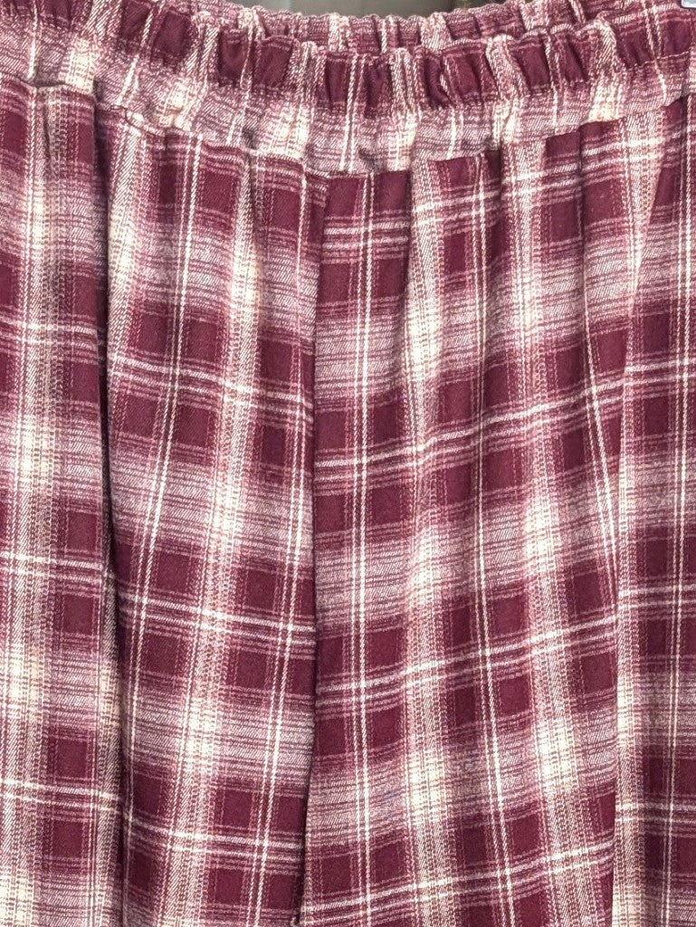 Elegante Viskose-Hose kariert Burgund Créme mit praktischen Gummikordeln am Saum für perfekte Passform und Komfort für viele Outfits - vielseitiges Basics-Piece