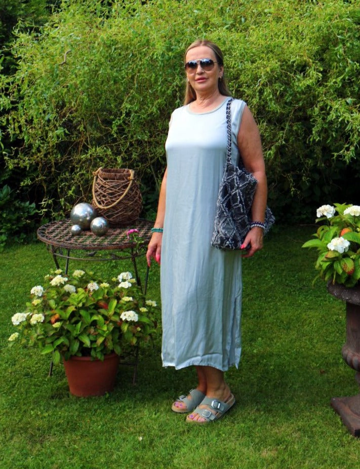 Kleid Satin Ohne Arm Hellgrau Baumwolle One Size