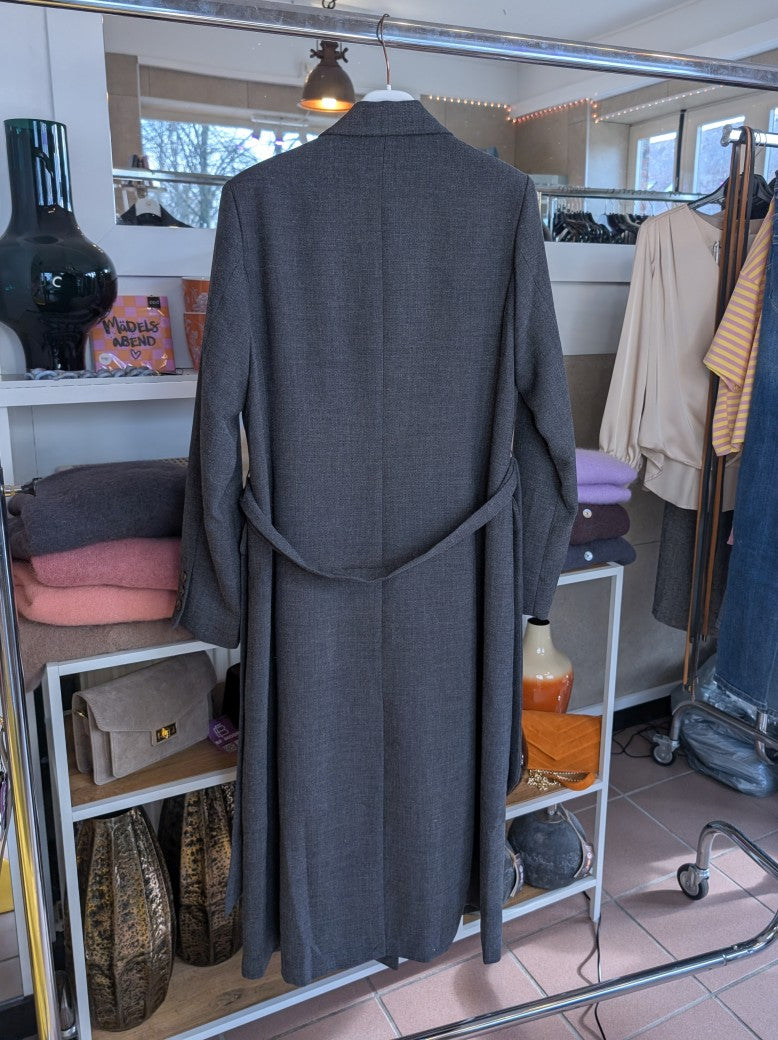 Eleganter doppelreihiger langer Blazer Mantel in Anthrazit für Damen von ATTENTIF