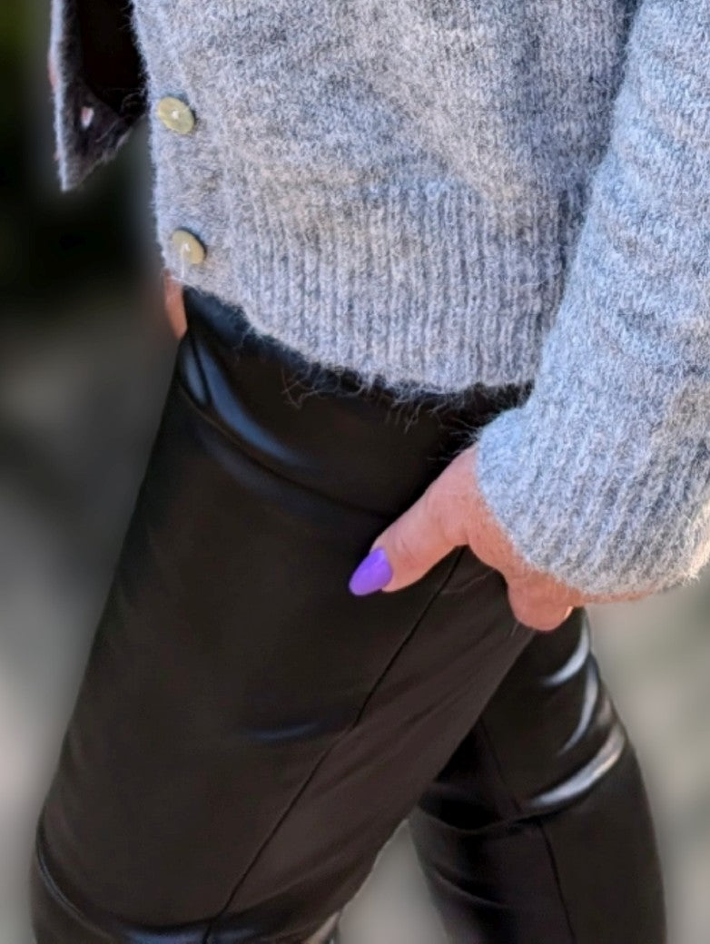 Leder Leggings (dicker) Schwarz, mit Reißverschlüssen