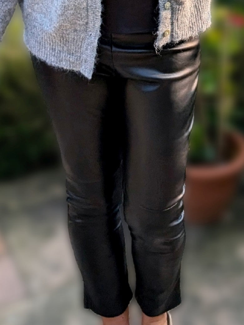Leder Leggings (dicker) Schwarz, mit Reißverschlüssen