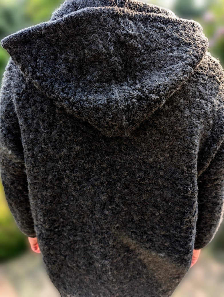 Bomberjacke mit Kapuze, Cardigan Strickjacke, Schwarz, mit Reißverschluss, Größe S/M