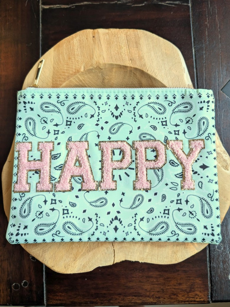 Die Make-Up- und Kosmetiktasche / Kulturtasche vereint praktische Funktionalität mit elegantem Design - florales Paisley Muster Mint Schwarz "LOVE" Rosa Gold!