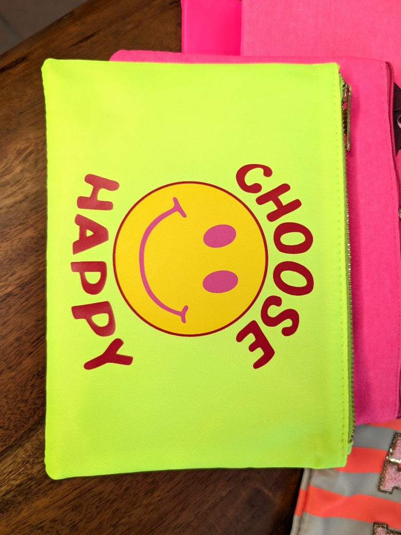 Die Make-Up- und Kosmetiktasche/ Kulturtasche vereint praktische Funktionalität mit tollem Smiley Design in Neon Gelb Rot Pink!