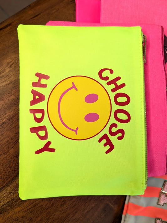 Die Make-Up- und Kosmetiktasche/ Kulturtasche vereint praktische Funktionalität mit tollem Smiley Design in Neon Gelb Rot Pink!