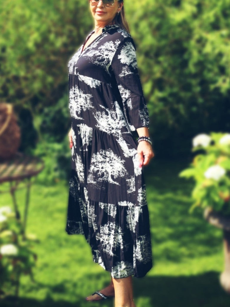 Maxikleid Schwarz Langarm 100% Viskose One Size