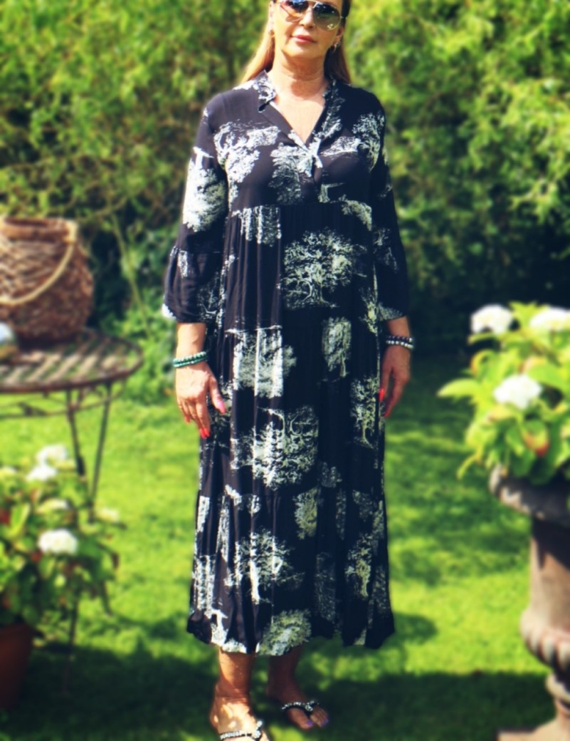 Maxikleid Schwarz Langarm 100% Viskose One Size