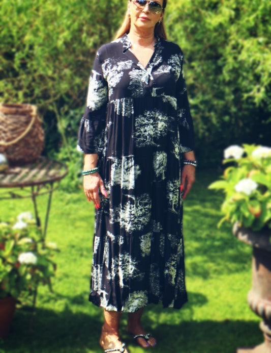 Maxikleid Schwarz Langarm 100% Viskose One Size