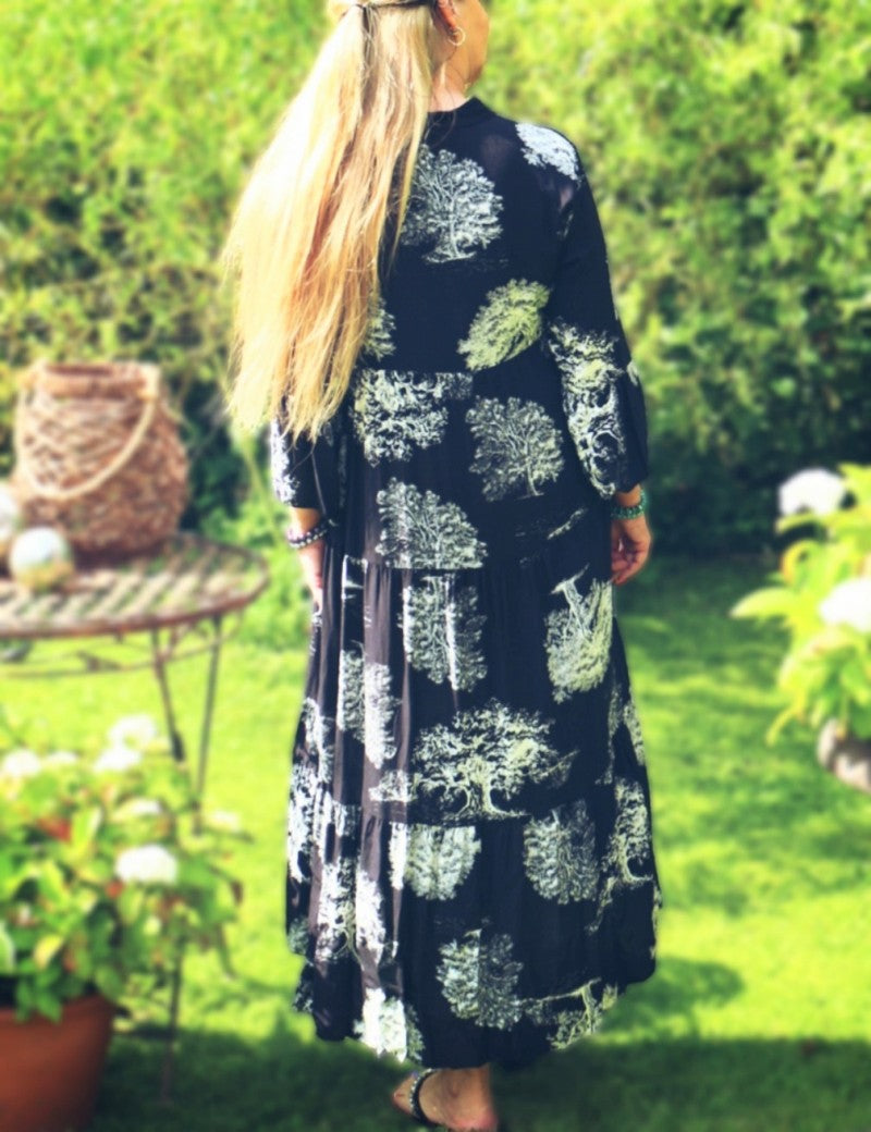 Maxikleid Schwarz Langarm 100% Viskose One Size