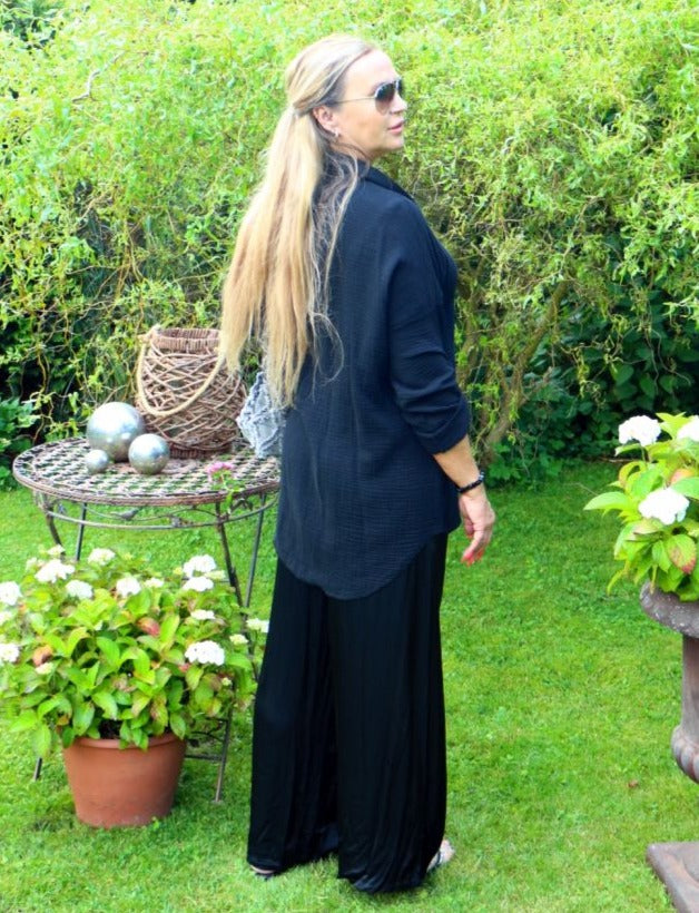 Hose Satin Schwarz 100% Viskose One Size