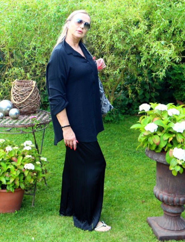 Hose Satin Schwarz 100% Viskose One Size