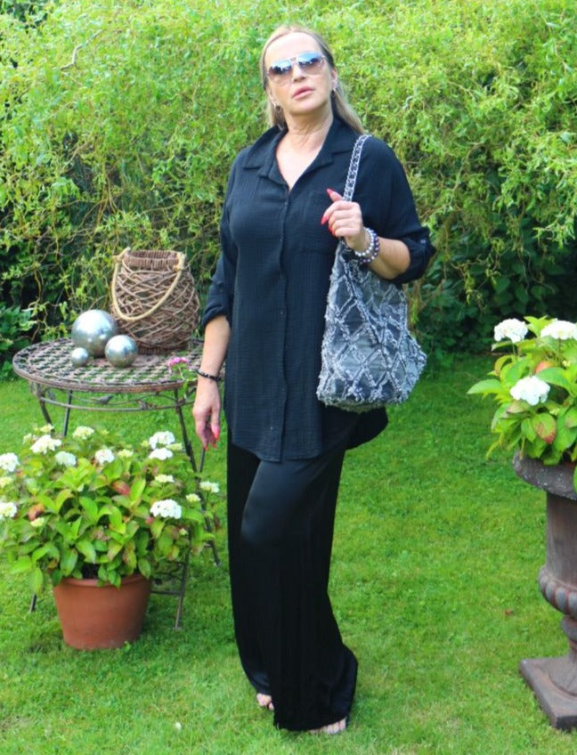 Hose Satin Schwarz 100% Viskose One Size