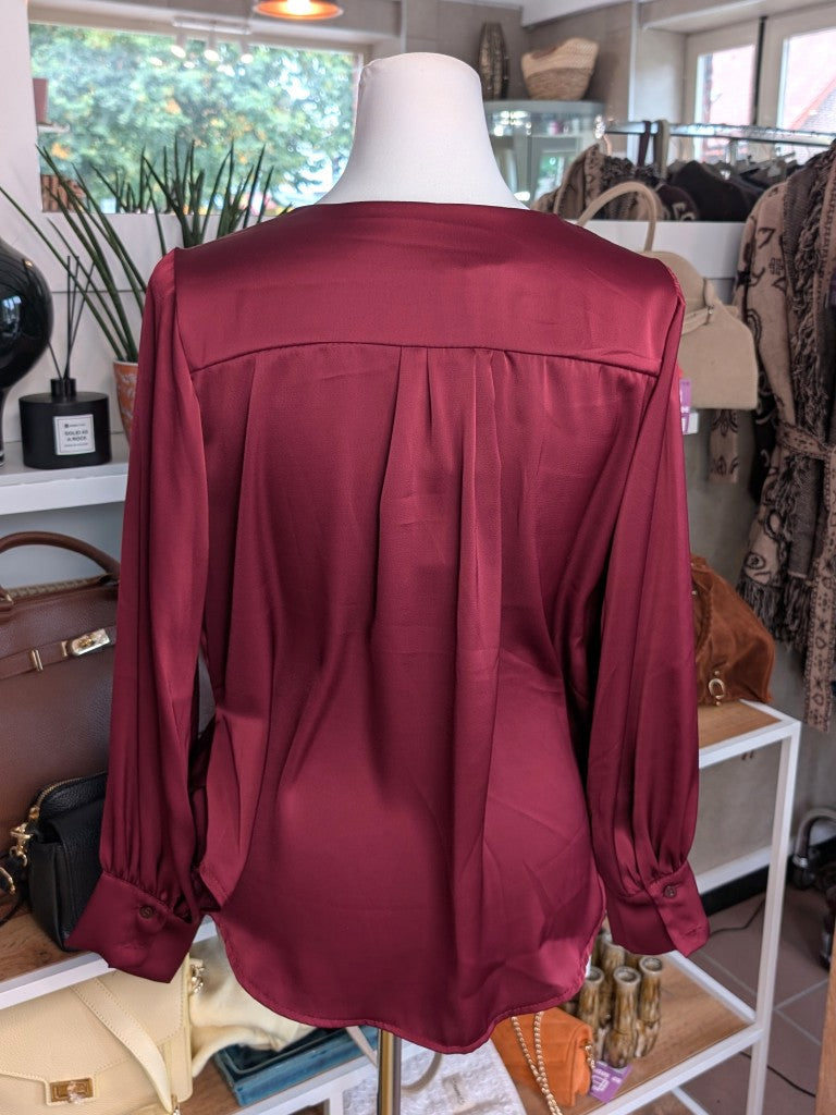 Bluse Satin Wickelbluse Bordeaux Rot Burgund One Size - von Chance Off 139201