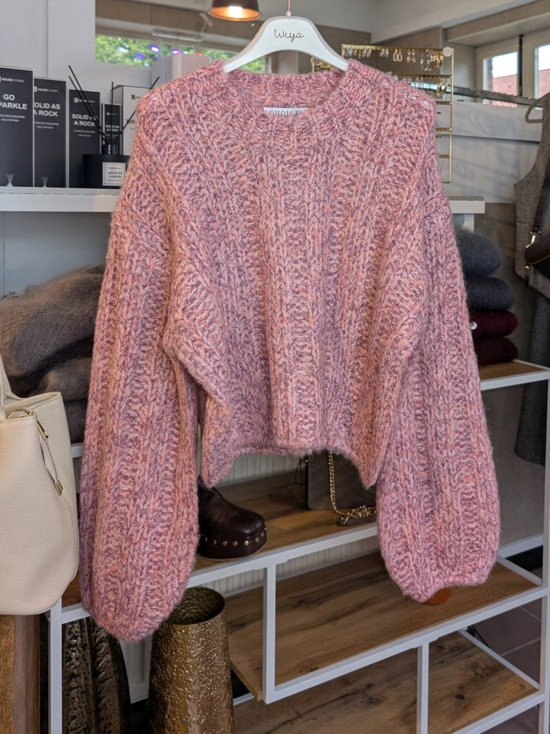 Der Pullover aus einer hochwertigen Mischung aus Viskose, Nylon und Wolle in Pink mit Rosa Lila Apricots Gelb verbindet stilvolles Design und Tragekomfort!