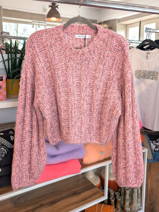 Der Pullover aus einer hochwertigen Mischung aus Viskose und Wolle in Pink mit Rosa Lila Apricots Gelb verbindet stilvolles Design und Tragekomfort!