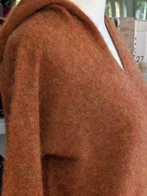 Eleganter mega kuscheliger Pullover Kapuze Gold Kupfer Rot meliert – luxuriöse Kaschmir Seide Wolle Mischung für höchsten Komfort, Langlebigkeit, Wärmeisolation