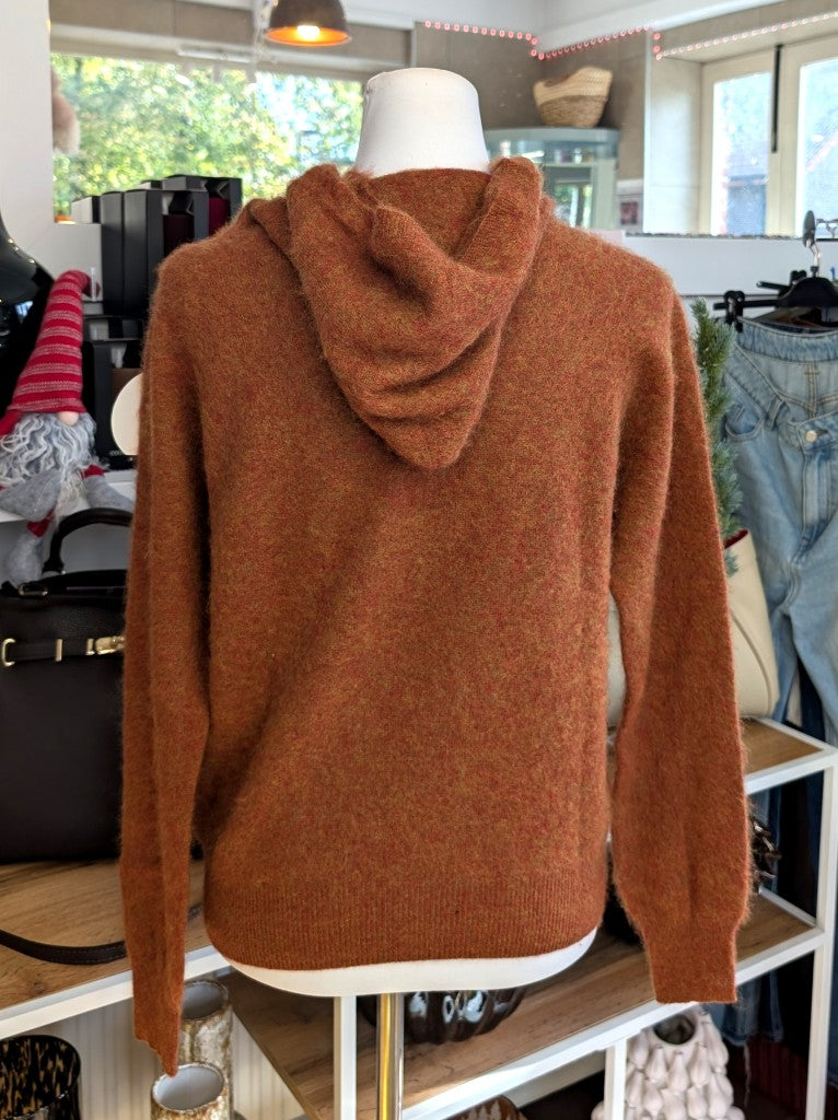 Eleganter mega kuscheliger Pullover Kapuze Gold Kupfer Rot meliert – luxuriöse Kaschmir Seide Wolle Mischung für höchsten Komfort, Langlebigkeit, Wärmeisolation
