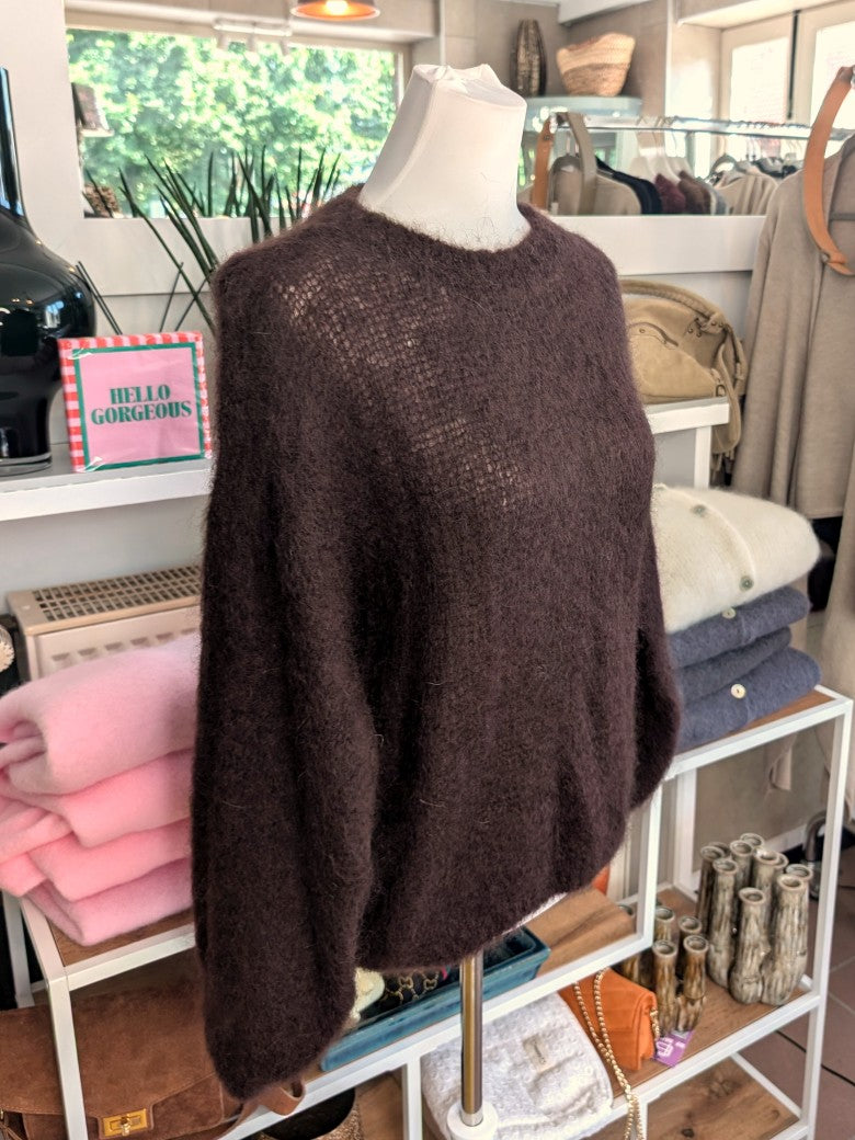 Behaglicher Flausch Pulli Pullover aus superweichem 80% hochwertigem Kid Mohair in Coffee Braun - perfekt für alle Gelegenheiten von lässig bis elegant!