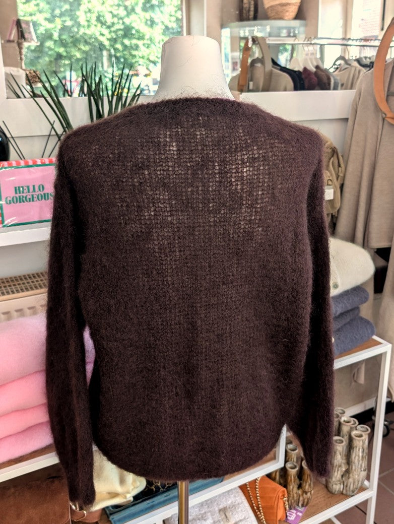Behaglicher Flausch Pulli Pullover aus superweichem 80% hochwertigem Kid Mohair in Coffee Braun - perfekt für alle Gelegenheiten von lässig bis elegant!