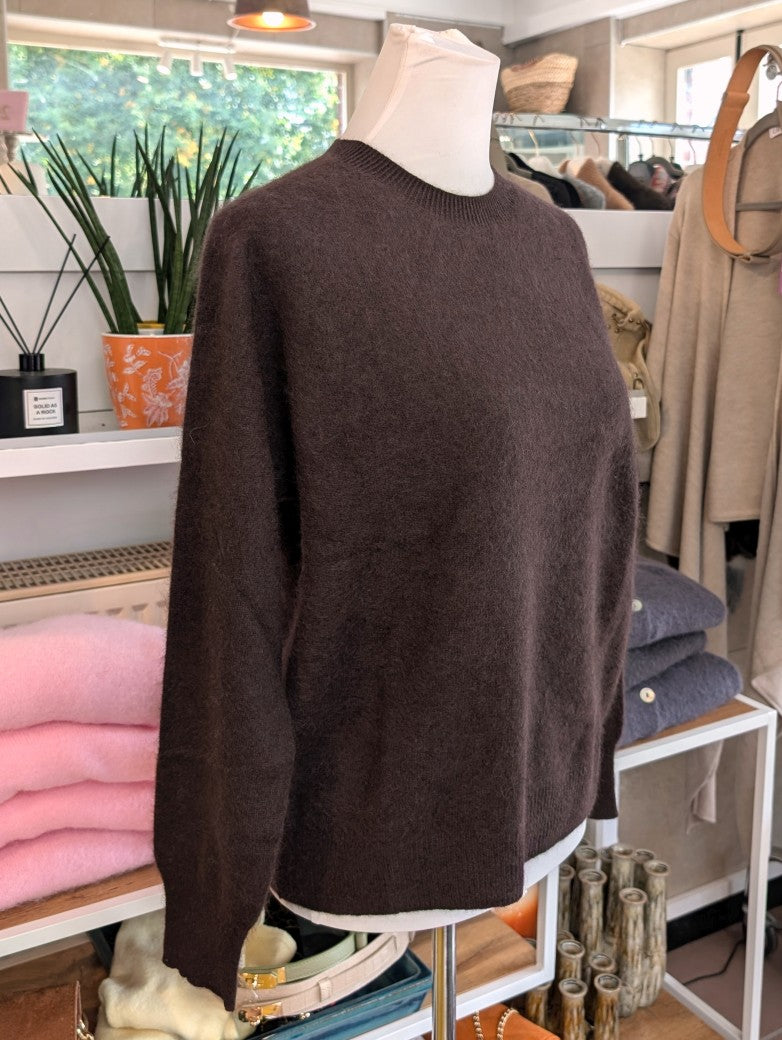 Eleganter mega kuscheliger Pullover in Coffee Braun – luxuriöse Kaschmir Seide Wolle Mischung für höchsten Komfort und Langlebigkeit natürliche Wärmeisolation
