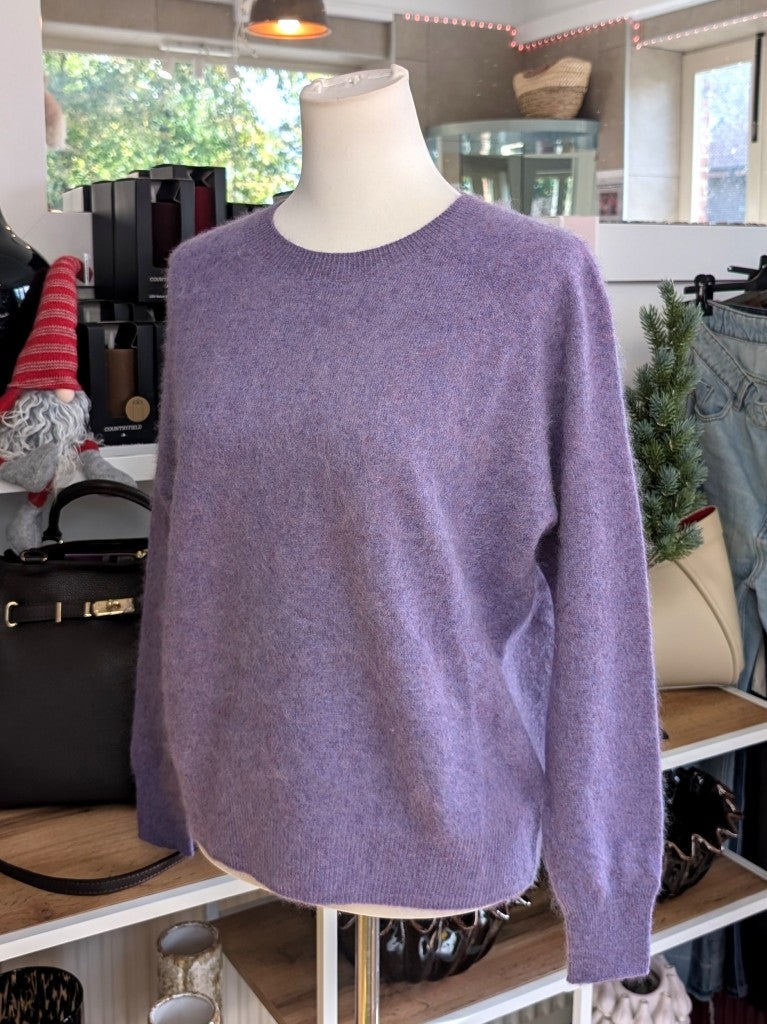Eleganter mega kuscheliger Pullover in Flieder Lila meliert – luxuriöse Kaschmir Seide Wolle Mischung für höchsten Komfort, Langlebigkeit, Wärmeisolation.