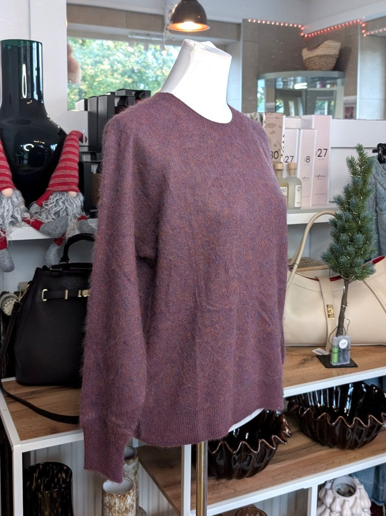 Eleganter mega kuscheliger Pullover in Pflaume Lila meliert – luxuriöse Kaschmir Seide Wolle Mischung für höchsten Komfort, Langlebigkeit und Wärmeisolation.