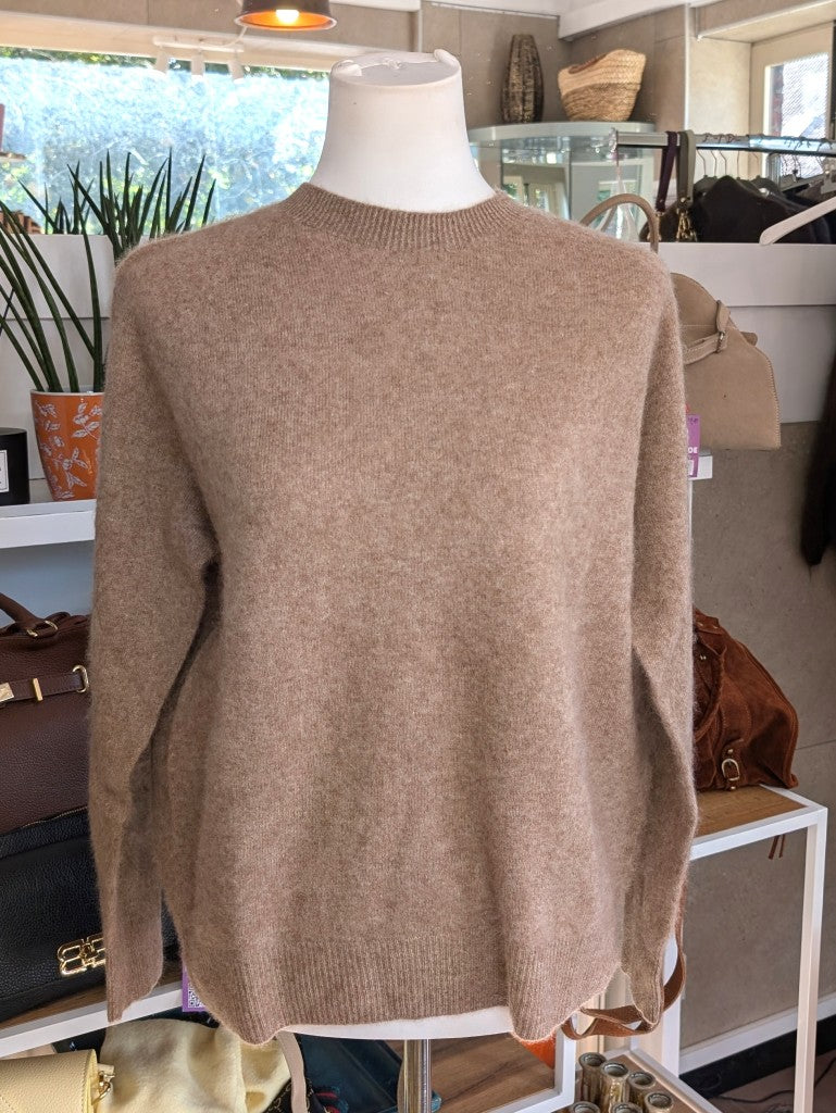 Eleganter mega kuscheliger Pullover in Sand Taupe – luxuriöse Kaschmir Seide Wolle Mischung für höchsten Komfort und Langlebigkeit natürliche Wärmeisolation