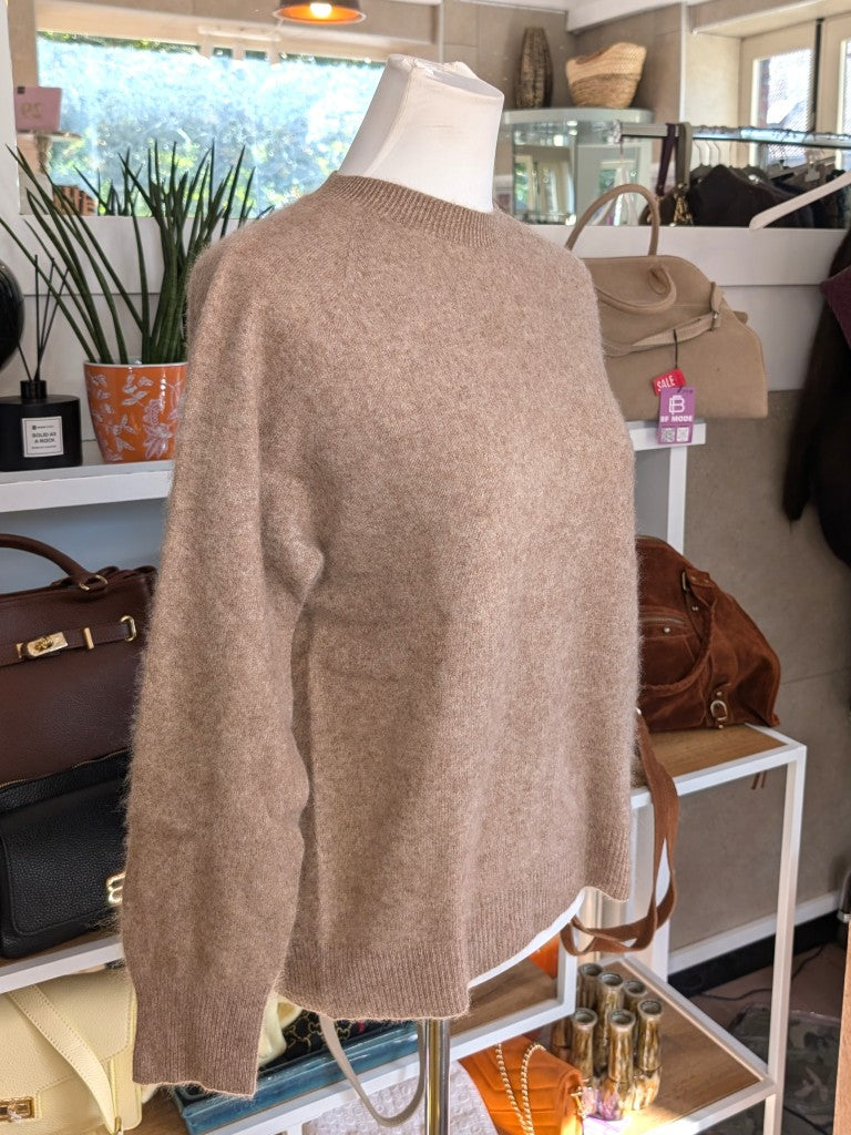 Eleganter mega kuscheliger Pullover in Sand Taupe – luxuriöse Kaschmir Seide Wolle Mischung für höchsten Komfort und Langlebigkeit natürliche Wärmeisolation