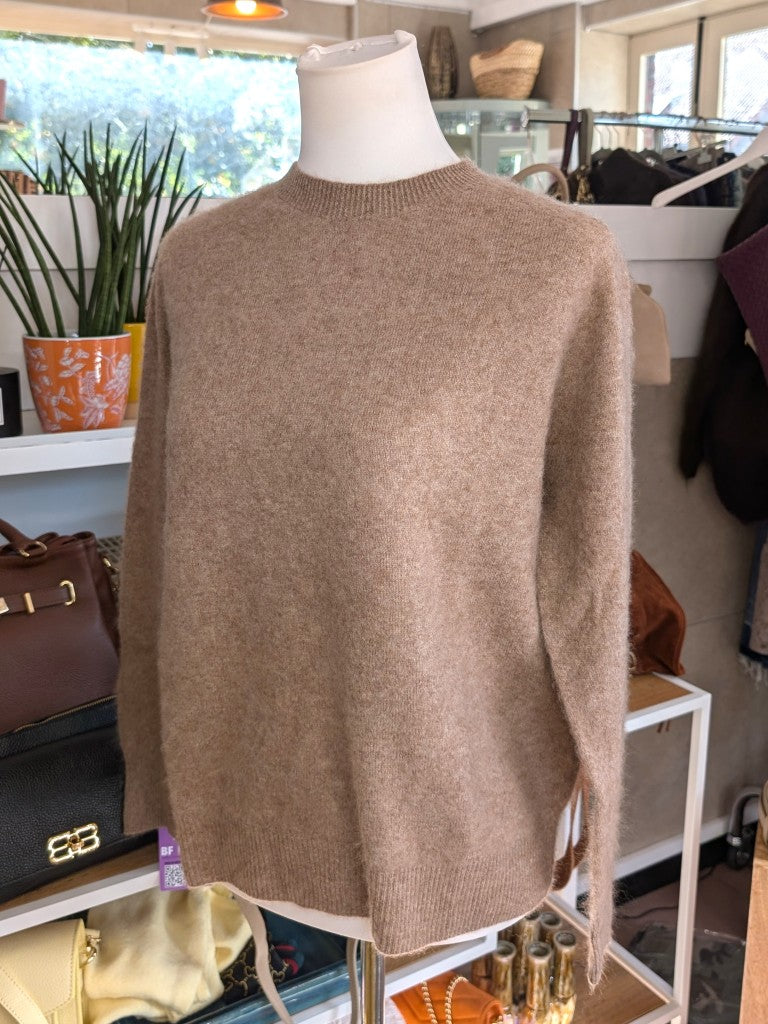 Eleganter mega kuscheliger Pullover in Sand Taupe – luxuriöse Kaschmir Seide Wolle Mischung für höchsten Komfort und Langlebigkeit natürliche Wärmeisolation