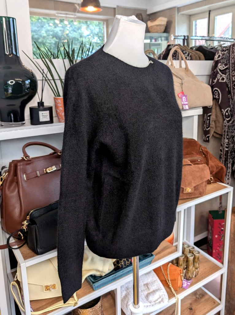 Eleganter mega kuscheliger Pullover in Schwarz – luxuriöse Kaschmir Seide Wolle Mischung für höchsten Komfort und Langlebigkeit natürliche Wärmeisolation