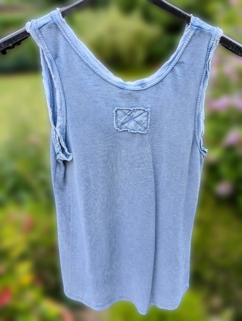 Rippen Top Stonewashed Baumwolle Blau One Size