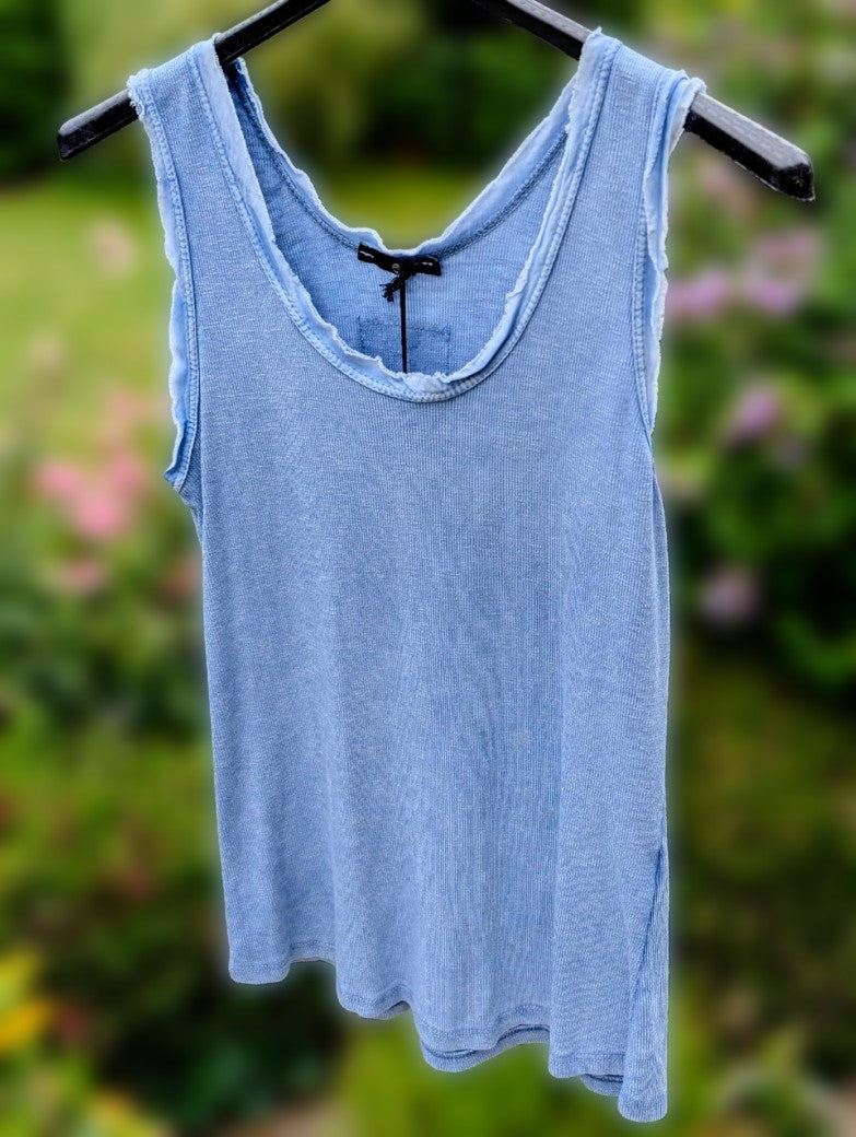 Rippen Top Stonewashed Baumwolle Blau One Size