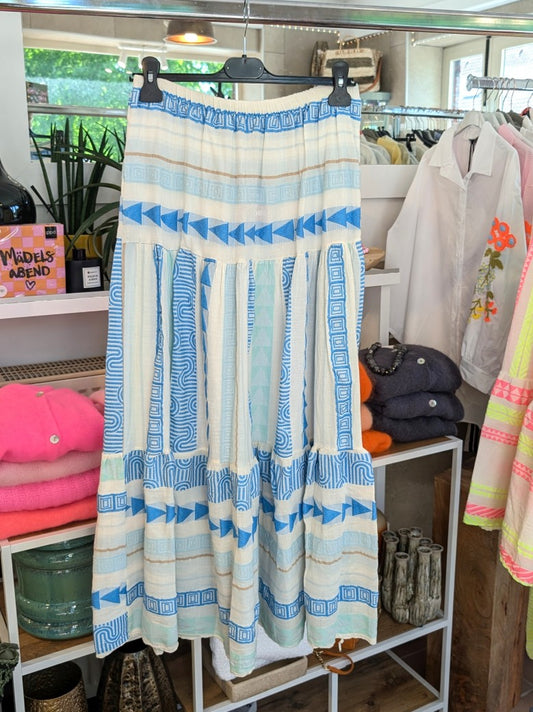 Maxi-Rock Boho-Stil mit lebendigem Muster Beige Blau Türkis Braun aus hochwertiger Baumwolle. Verleiht jedem Outfit einen entspannten, künstlerischen Touch!
