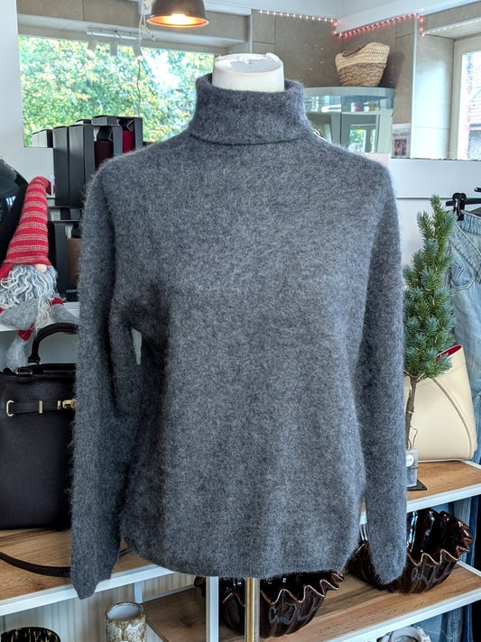 Eleganter mega kuscheliger Rollkragen Pullover in Anthrazit Grau – luxuriöse Kaschmir Seide Wolle Mischung für höchsten Komfort, Langlebigkeit, Wärmeisolation.