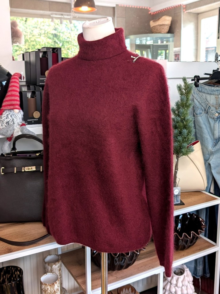 Eleganter mega kuscheliger Rollkragen Pullover in Burgund Rot – luxuriöse Kaschmir Seide Wolle Mischung für höchsten Komfort, Langlebigkeit, Wärmeisolation.
