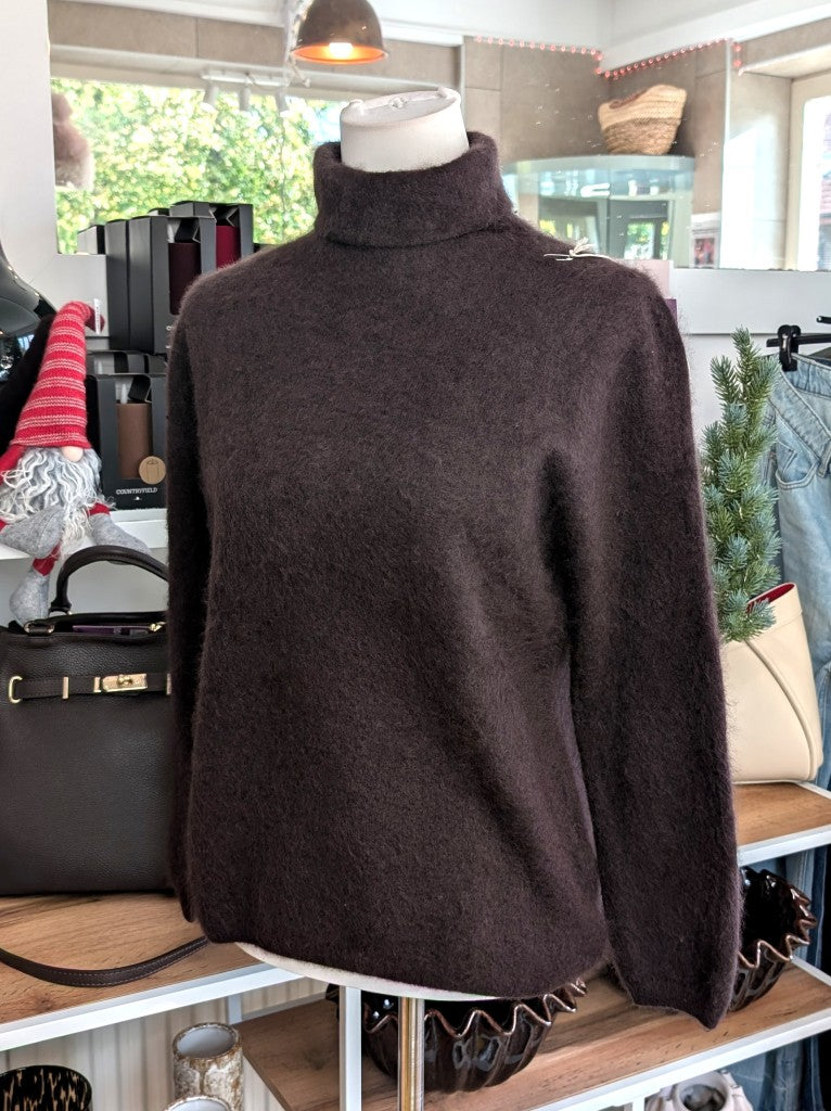 Eleganter mega kuscheliger Rollkragen Pullover in Coffee Braun – luxuriöse Kaschmir Seide Wolle Mischung für höchsten Komfort, Langlebigkeit, Wärmeisolation.