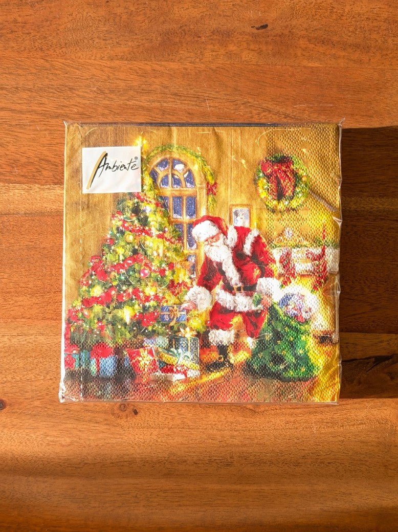 20 Stück hochwertige festliche Zellstoff Servietten 33x33cm für Weihnachten: Warten und Geschenke Bescherung vom Weihnachtsmann persönlich - perfekte Tischdeko!