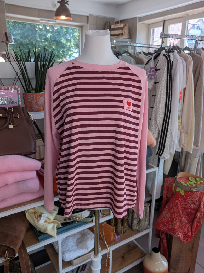 Langarm Shirt aus hochwertiger Baumwolle im klassischen Streifendesign in aktuellen Trendfarben Rosa, Brombeer und Rot - für stilbewusste Looks mit Raffinesse!