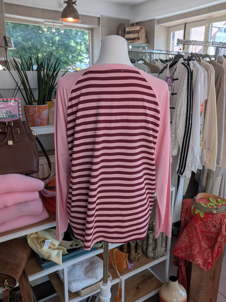Langarm Shirt aus hochwertiger Baumwolle im klassischen Streifendesign in aktuellen Trendfarben Rosa, Brombeer und Rot - für stilbewusste Looks mit Raffinesse!