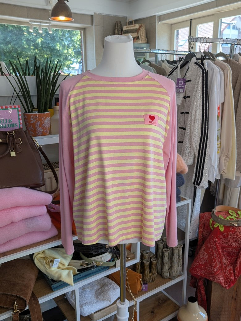 Langarm Shirt aus hochwertiger Baumwolle im klassischen Streifendesign in Trendfarben Rosa, Butter Yellow Gelb Rot - für stilbewusste Looks mit Raffinesse!